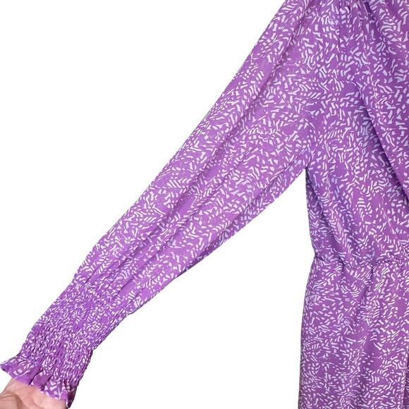Halogen Purple Floral Chiffon Long Sleeve Midi Dress Women's Sz L - Picture 5 of 11